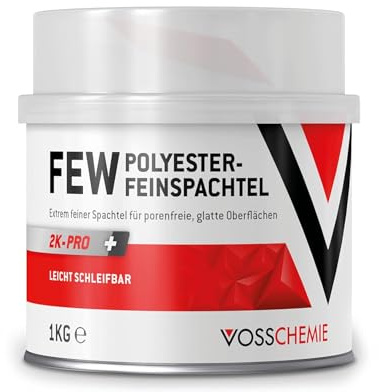 Vosschemie 2k Feinspachtel 1kg - Spachtelmasse für KFZ, Auto & DIY | Styrolfreier Spachtel zur Reparatur von Metall, Holz, Kunststoff und KFZ. Schnell trocken und schleifbar - geringer Schrumpf