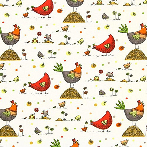 Fabulous Fabrics Baumwollstoff Hahn Zazou 2 - chili - Meterware ab 50cm - STANDARD 100 by OEKO-TEX® Produktklasse I - zum Nähen von Taschen, Tischdekoration und Bettwäsche
