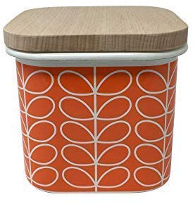 3 X ORLA KIELY Linear Leaf STEM Orange White Enamel Wood Storage JAR