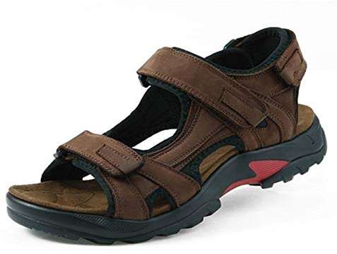 BININBOX Sandales Homme Cuir de Vachette Bout Ouvert Chaussures de Marche Été en Sandales Sports à Confortable pour Trekking Plage (Brun, Adulte, 48, Numérique, Système Taille Chaussures EU, Moyen)