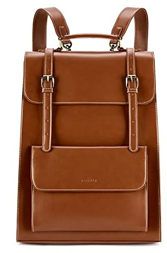 ECOSUSI Laptop Rucksack Damen 15,6 Zoll Schulrucksack Mädchen Leder Daypack mit Laptopfach Wasserdicht Business Rucksack Arbeit Uni Reisen
