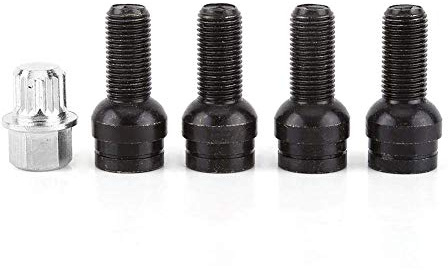 Tuerca antirrobo juego de cerradura de perno de gancho de rueda, tornillo antirrobo de neumático de coche, 4 + 1 M14 x 1,5 mm, perno de rueda de acero negro y tuerca