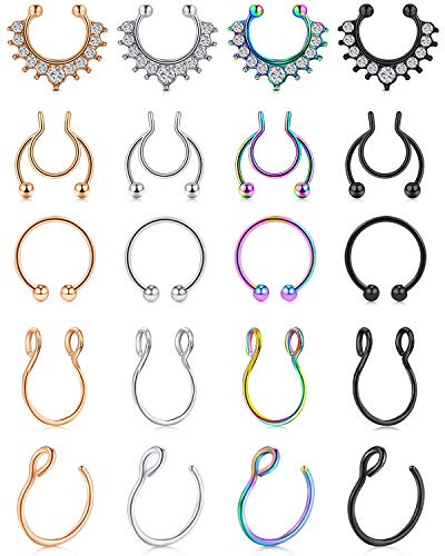 Mayhoop fake nasenpiercing fake nasenring fake septum ring 20 Stück fake piercing lippe Helix Hufeisenring lippenringe Tragus Knorpel Ohrringe Body Piercing Schmuck