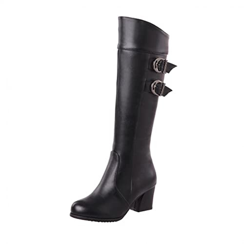 Stivali Donna Fiocco Zip Laterale Rotondo Ginocchio Tacco Quadrato Nudo Stivaletti Casual a Tubo Lungo