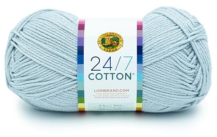 Lion Brand Yarn, 24/7 Cotton Mercerized Lightweight Yarn for Knitting, Crochet, and Crafts, Cool Grey, 1 Pack, 185 Yards of Natural Fiber for Breathable Tops, Durable Bags, and Easy-Care Dish Cloths