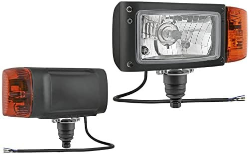 MelTruck® 2x H4 Scheinwerfer mit Blinker Omegahalter 12V 24V für Bagger Radlader Schneeräumer JCB Merlo