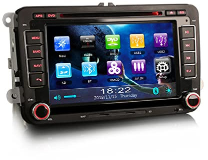 Erisin 7 Coche Estéreo DVD Reproductor Multimedia Pantalla Táctil para VW Golf MK5 6 Passat Caddy Polo Tiguan Octavia Seat, compatible con Bluetooth/DVR /DVB-T/1080P Videos/VMCD/GPS/FM/SD/USB/AUX
