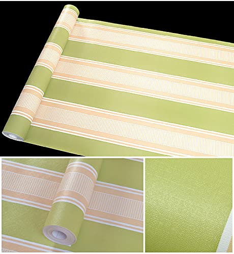 Dostear Wallpaper Self-Adhesive Klebetapete Selbstklebend Selbstklebende BordüRe Tapeten Klebefolie Wandfolie Kinderzimmer FüR Wohnung Renovierung grüne Streifen 17.72 X 385.83 Zoll