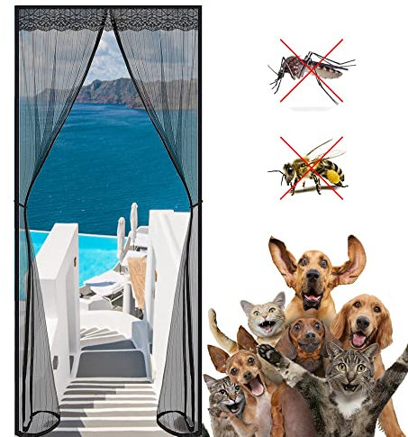 Magnetic Fly Screen Door Curtain, 195x250cm Magnetic Fly Door Screen Double, for Fine Doors Window Balcony Prevents The Insect Keeping Out Flies Black
