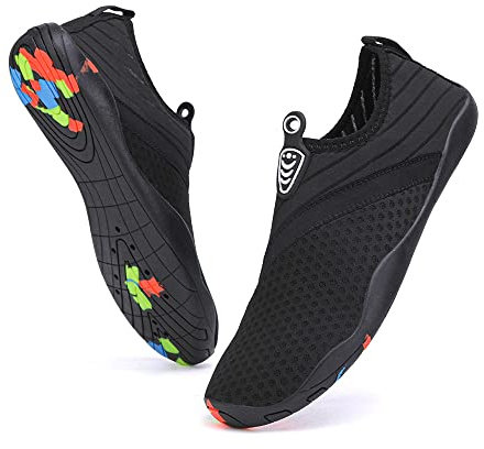 Vsufim Schnell trocknende Wassersport-Barfußschuhe, Aqua-Socken für Schwimmen, Strand, Pool, Surfen, Yoga, für Damen und Herren, Schwarz, 8 Women/7 Men