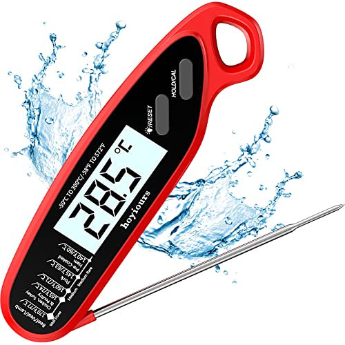hoyiours Meat Thermometer, Digital Food Thermometer Instant Read Cooking Thermometer, Backlight Screen, Foldable Long Probe and Auto On/Off, Water Proof for Kitchen Cooking