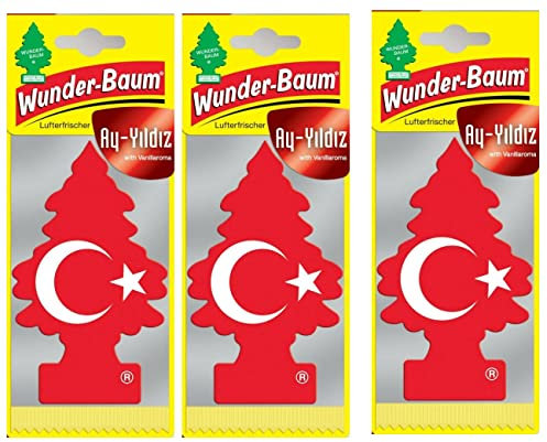 WUNDER-BAUM Set of 3 Vanilla Scented Air Freshener Fragrance Trees (Hanging Paper, Red)