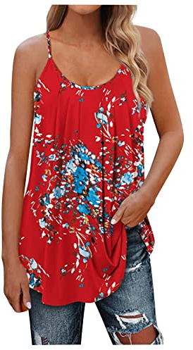 Débardeur Sport Femme Coton Caraco Dentelle Long Fluide T-Shirt Rouge 3XL