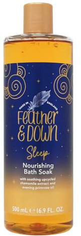 Feather & Down Nourishing Bath Soak (500ml) - with Soothing Upcycled Chamomile Extract & Evening Primrose Oil. Nourish Your Body & Calm Your Mind. Cruelty Free. Vegan Friendly.