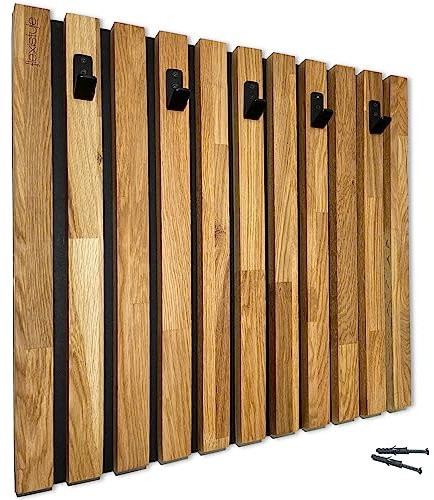 FLEXISTYLE Kleiderhaken wand Wandgarderobe Garderobe Holz Eiche Lamellen Schwarz 4 Dimensionen (60x60cm)