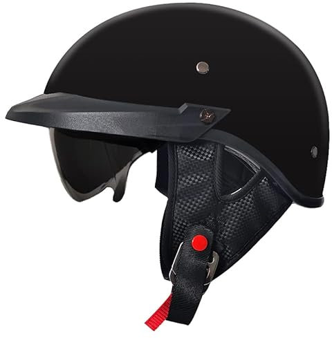 Retro Helm Moped Halbschalenhelm mit ECE-Zertifizierung Rollerhelm Cruiser Chopper Skateboardhelm Antikollisionshelm Motorradhalbhelm mit Visier für Damen und Herren Erwachsene (Schwarz Glänzend,XL)