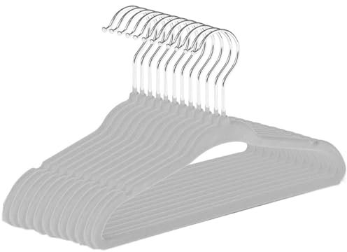 cozydiscount Lot de 15 - Cintres Velours Vêtements Bébé - Anti Glisse - Crochet 360° - Gris