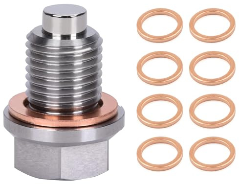 WIYETY Tornillo de drenaje de aceite magnético M14 x 1,5: junta magnética, tuerca de drenaje del cárter de aceite con 8 arandelas, tornillo magnético para cárter de aceite, tornillo de cárter de