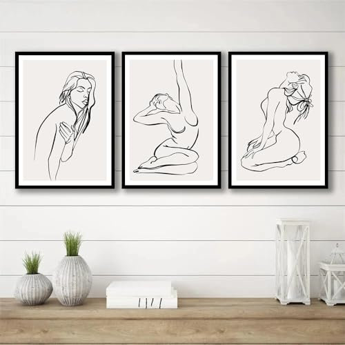 PUYIQARE Einreihige moderne Silhouette mit nacktem Mädchen, Silhouette, Linienfigur, Zeichnung, Leinwand, Gemälde, minimalistische Frau, Linienkunst, Boho, Heimdekoration, ungerahmt (Linie Art-A, 40,6