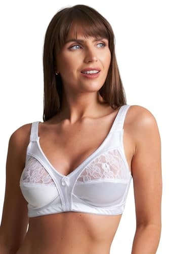 ShopMCR Women’s Non-Wired Full Cup Lace Non-Padded Underwear Bra - Woman Firm Control Soft Full Coverage Cups Bra with Adjustable Straps Everyday Bra (White, 40DD)