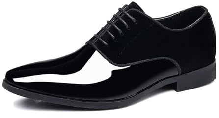 LMUIPMAA Hombre Zapatos de Vestir Formales con Cordones Zapatos Oxfords de Negocios Charol Zapatos de Boda,Negro,48 EU