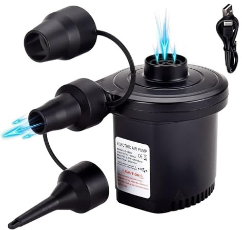 Electric Air Pump, 4000mAh Portable Air Pump with Fast Inflating/Deflating, Mini Airbed Pump, Rechargeable Electric Pump with 3 Nozzles for Kids Paddling Pool, Swimming Pool, Airbed, Inflatable Boat
