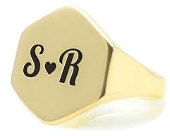 ANEMONE JEWELRY Benutzerdefinierte Gold Siegelring mit Paaren 'Initialen Gravur - Sechseck Geformt Jahrestag Ring - Einzigartige Personalisierte Namen Graviert Schmuck