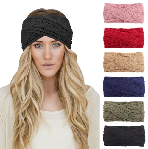 DRESHOW 6 Stück Winter Stirnband Damen Strick Ohrenwärmer Stirnbänder Mädchen Gestrickt Stirnband Kopfband Haarband Headwrap Frauen Haarbänder