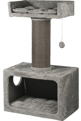 dobar® Premium Katzen-Kratzbaum Cozy anthrazit aus Holz mit extra großen und stabilen Kratz-Stämmen in ausgefallenem Design - Geeignet auch für große Katzen - 35 x 60 x 100 cm