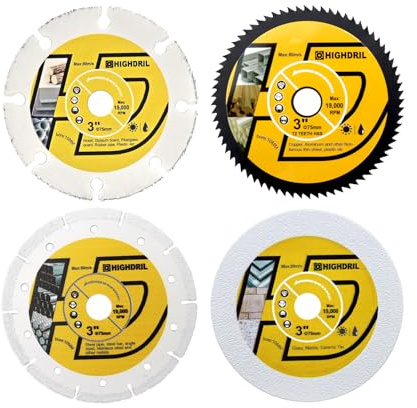 HIGHDRIL Disque à Tronçonner Diamant 75mm x Alésage 10mm - 4 Lames Nylon/Bois/Acier pour Nylon Maçonnerie Bois Plastique Métal Découpe