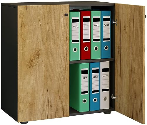VCM Büroschrank 70x40x74 cm 2 Türen 2 Fächer Aktenschrank Standschrank | Geschlossener Stauraum für Akten und Ordner - Arbeitszimmer oder Studierzimmer - Berufstätige und Studierende - Holzwerkstoff