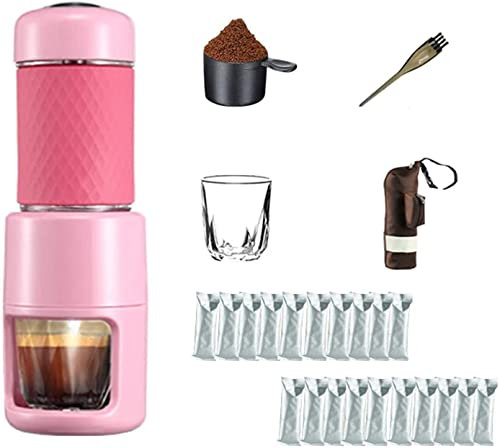 Manual Coffee Grinder Coffee Machines Portable Espresso Maker Mini Espresso Machine,Material for Rich Thick Manual Espresso Ideal for Travel(White), UUOCMBGR, Pink, a