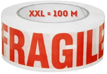 Générique Lot 10 Rouleaux Fragile Ruban Adhésif XXL | Emballage - Expédition Colis | PVC Colle Forte - Silencieux Blanc imprimé Rouge pour envois et déménagement, 4,8 cm x 100 m (10)
