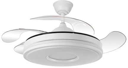 Ventilador blanco 59w 6980lm 4 aspas desplegables, 34,5/42 x 50/107 cm, intensidad regulable