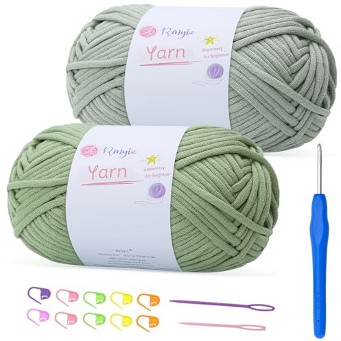 Renyiz Dicke Wolle zum Häkeln Häkelgarn 2x100g,häkelwolle mit Häkelnadel 4mm, Chunky Yarn Farbstabil für Häkelprojekte wie Decken & Spielzeuge