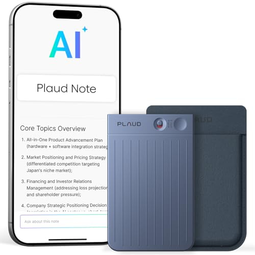Plaud Note AI Voice Recorder Transcription & Summaries for Meetings Calls | AI Note Taker for Lectures, Meetings, Calls and Teams, 64GB Storage, Supports 112 Languages, Case Included, Navy Blue