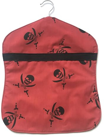 Large Peg Bag. Fully Lined. Strong Costruction. Made to A High Standard in The UK. with 360 Degree Rotating Wooden Hanger Hook. (Red with Crossbones)