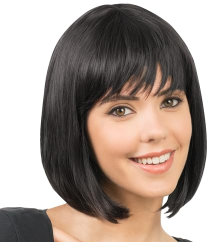 Chaks - Bob Perücke Kurzhaar, Frisur aus Kunsthaar, 30 cm glatt mit Pony für Karneval, Cosplay oder Festival