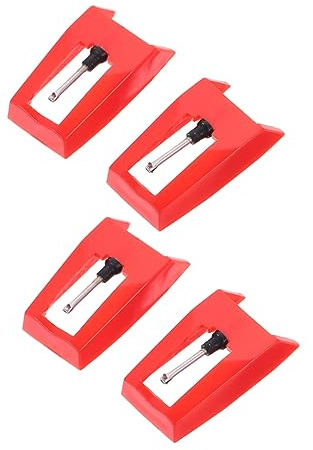 Phonographennadeln aus Kunststoff und Aluminium, Rot | Ersatznadeln für Plattenspieler und Phonographen, Rotierbar, Passend für Alte Geräte, 4 Stück