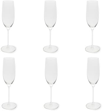 Excelsa Bardolino Set 6 Flute da Champagne in Vetro, 210 ml, Stelo Lungo, Trasparente