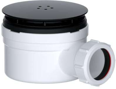 Hulthor Siphon de douche de 90 mm avec couvercle amovible – Siphon de douche à débit rapide pour plateaux – Siphon facile à nettoyer avec filtre à cheveux – Plastique ABS durable – Noir