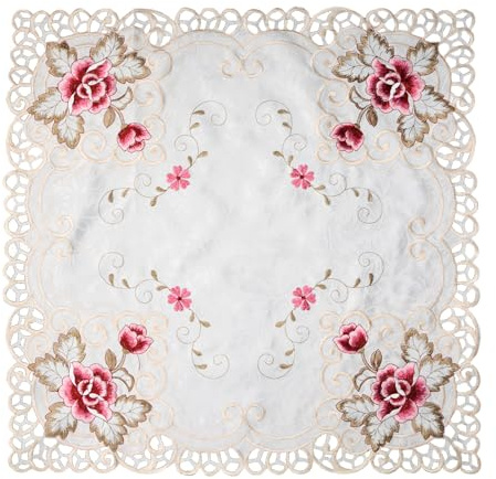 URROMA Quadratisches Spitzendeckchen Retro Tischset Aus Spitze Rosa Mit Floralem Lochmuster Tischdecke Schal Platzdeckchen Für Kommoden Und Beistelltische 60 * 60cm