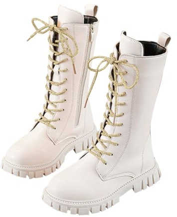 Stivali da equitazione con lacci, a metà polpaccio, in pelle PU, impermeabili, per autunno e inverno, con cerniera laterale, stile punk, gotico, alla moda, punk, antiscivolo, foderati in pile, tinta