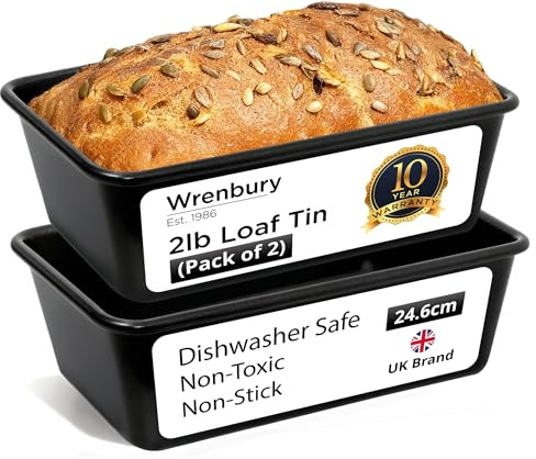 Wrenbury Pro 2lb Loaf Tin Set of 2 - Carbon Steel Large Bread Pan 1kg for Baking Delicious Lemon Drizzle Cake - Air Fryer 2 lb Baking Tray - Twin Pack