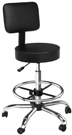 LEADZM Rollhocker Drehhocker Praxishocker Arbeitshocker Bürohocker Hocker 360° Drehbar mit höhenverstellbaren 5 Rollen (1, Rund mit Rückenlehne 1)