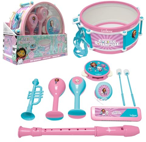 Lexibook, Gabby's Dollhouse, Musikinstrumenten-Set, K360GDHLXB | 7 Instrumente, Trommel, Maracas, Kastagnetten, Mundharmonika, Flöte, Trompete
