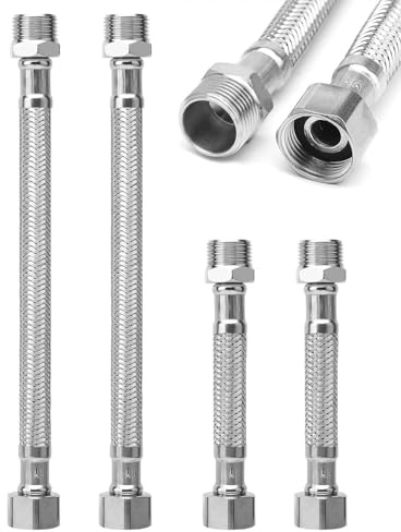 SOVYTH Flexschlauch 3/8, 4 Stück 304 Edelstahl Flexschlauch Panzerschlauch 3/8 Zoll, Flexibler Armaturenschlauch Verlängerung Armaturenschlauch für Wasserhahn Bad WC(20cm/10cm)