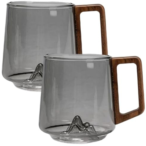 Joygoodta Tasses en verre avec poignées, 2 pièces, tasse à café créative en verre transparent pour whisky de montagne, 450ml/15oz, pour hommes et femmes