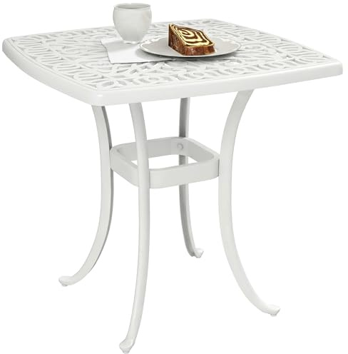 Outsunny Mesa de jardín exterior de aluminio fundido, 54 x 54 cm Blanco