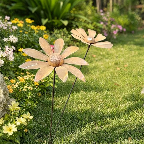 WRQIOO 2er Set Rost Deko für Garten, Gartenstecker Rost Blume